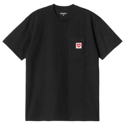 SS Pocket Heart T Shirt Black Red